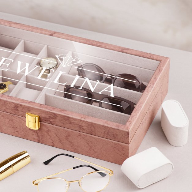 Szkatułka drewniana na zegarki i okulary z grawerem dla niej na imieniny