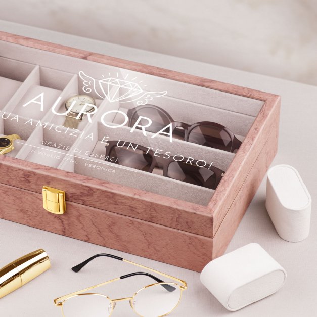 Szkatułka drewniana na zegarki i okulary z grawerem dla przyjaciółki świadkowej jako podziękowanie