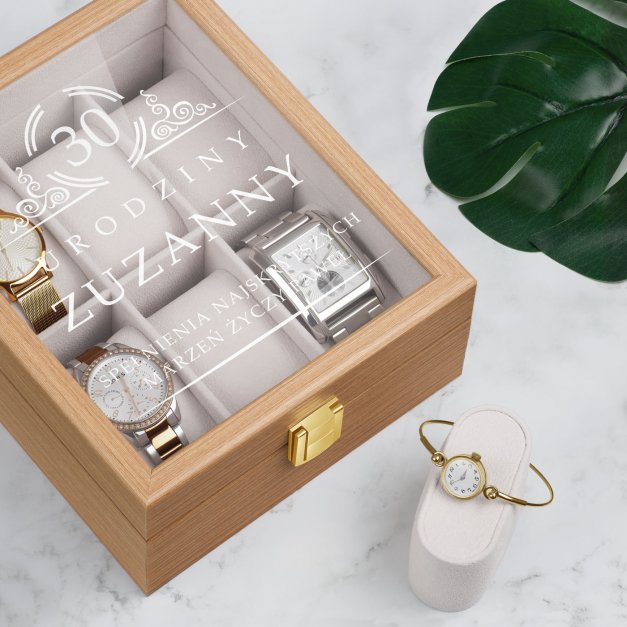 Szkatułka drewniana na 6 zegarków z grawerem dla niej na 30 urodziny