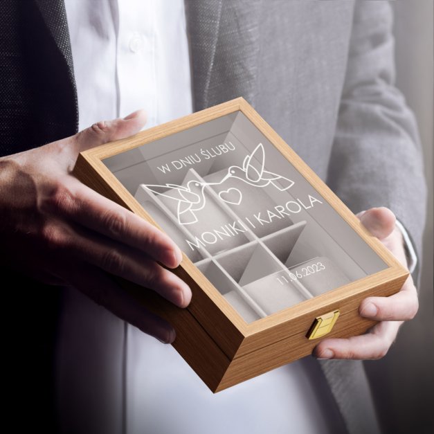 Szkatułka drewniana na 6 zegarków z grawerem dla pary na ślub