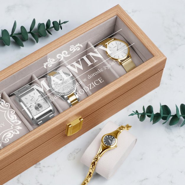 Szkatułka drewniana prostokątna na 6 zegarków z grawerem dla córki na 18 urodziny