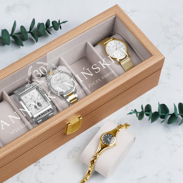 Szkatułka drewniana prostokątna na 6 zegarków z grawerem dla niej na 30 urodziny