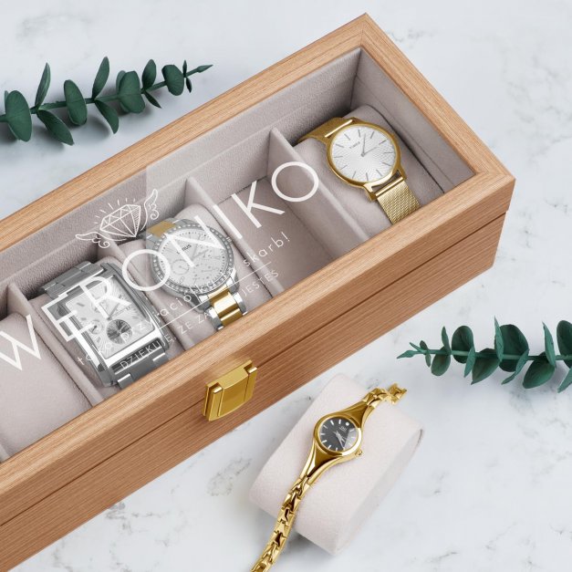 Szkatułka drewniana prostokątna na 6 zegarków z grawerem dla przyjaciółki świadkowej jako podziękowanie ślubne