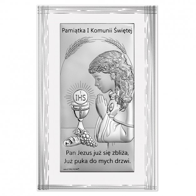 Obrazek srebrny z grawerem dla dziewczynki na komunię