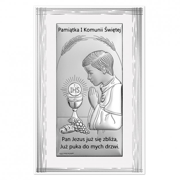 Obrazek srebrny z grawerem dla chłopca na komunię