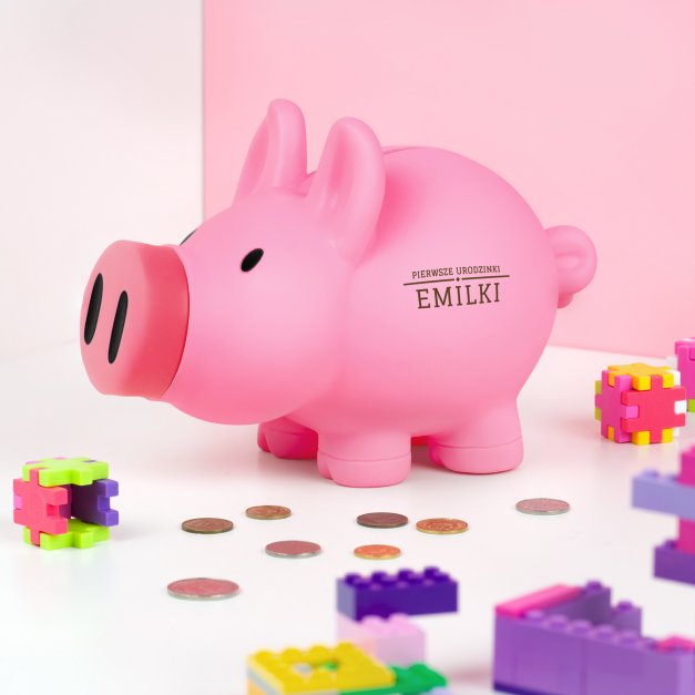 Skarbonka świnka różowa z grawerem dla dziewczynki na roczek