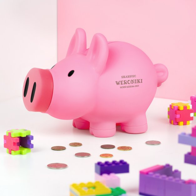 Skarbonka świnka różowa z grawerem dla dziewczynki na Dzień Dziecka