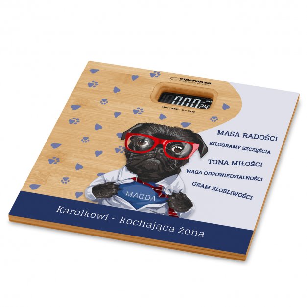 Waga bambusowa łazienkowa z nadrukiem dla męża psiarza