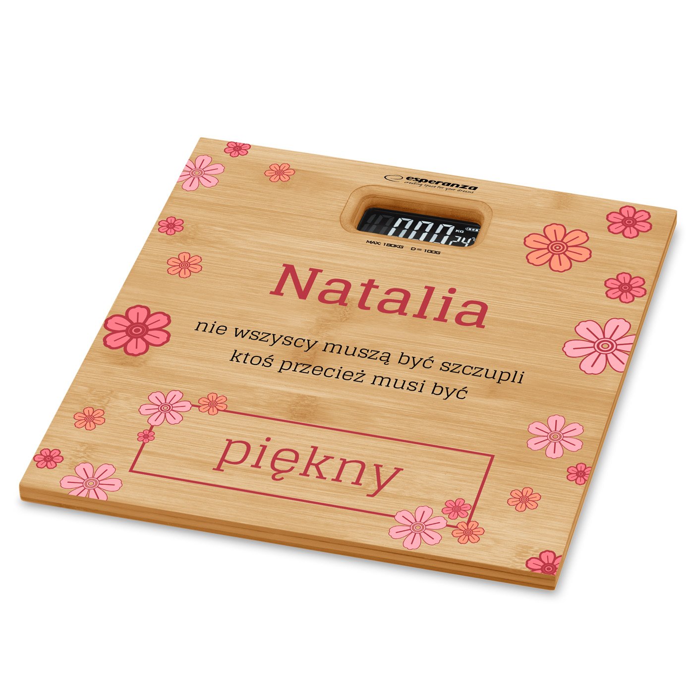 Waga bambusowa azienkowa z nadrukiem dla niej na imieniny