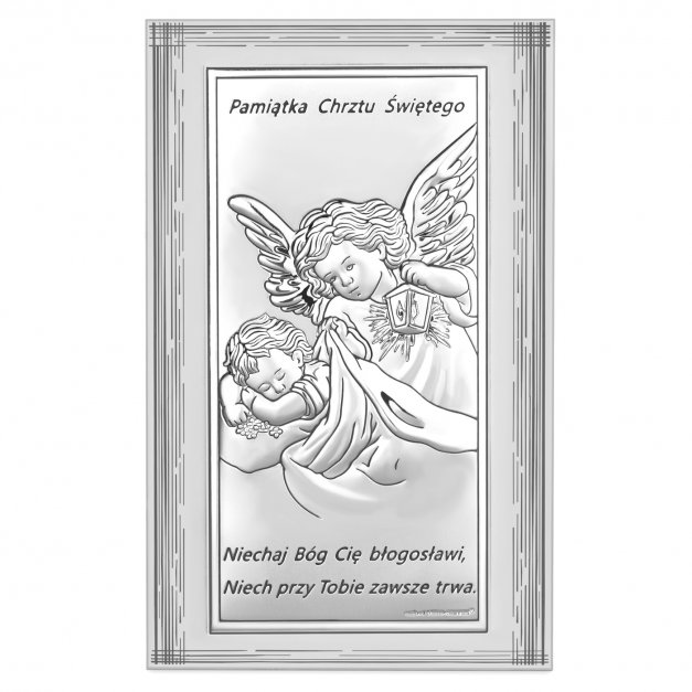 Obrazek srebrny z grawerem dla dziecka na chrzest