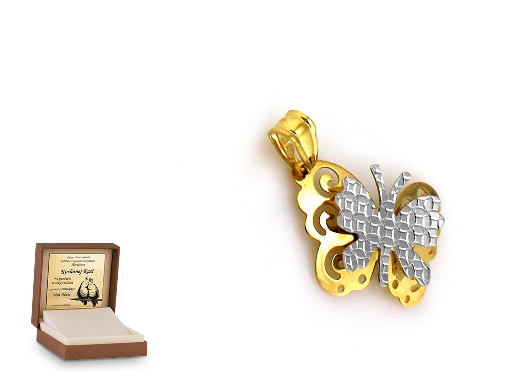 Złota zawieszka 585 symbol motyl prezent grawer