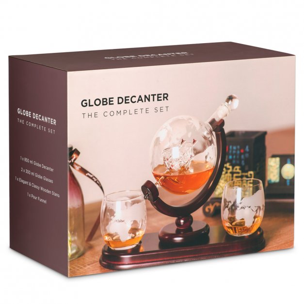 Karafka szklana globus zestaw do whisky szklanki x2 z grawerowanymi inicjałami dla pary