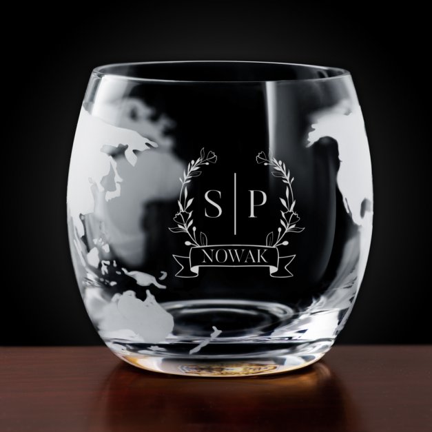 Karafka szklana globus zestaw do whisky szklanki x2 z grawerowanymi inicjałami dla pary