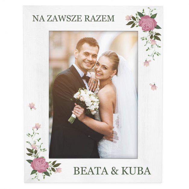 Ramka na zdjęcia biała z nadrukiem dla pary na ślub