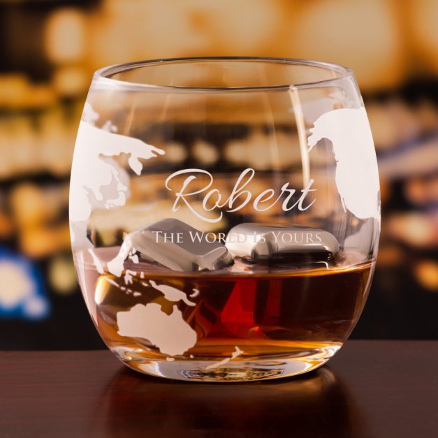 Karafka szklana globus zestaw do whisky szklanki x2 z grawerem dla niego na imieniny awans 18 urodziny