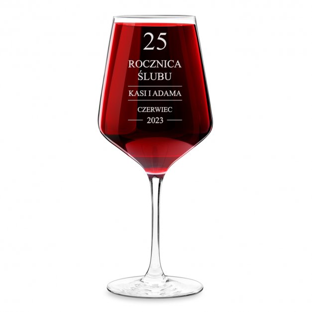 Kieliszek grawerowany do wina rubin rozmiar XL dla pary na 25 rocznicę ślubu