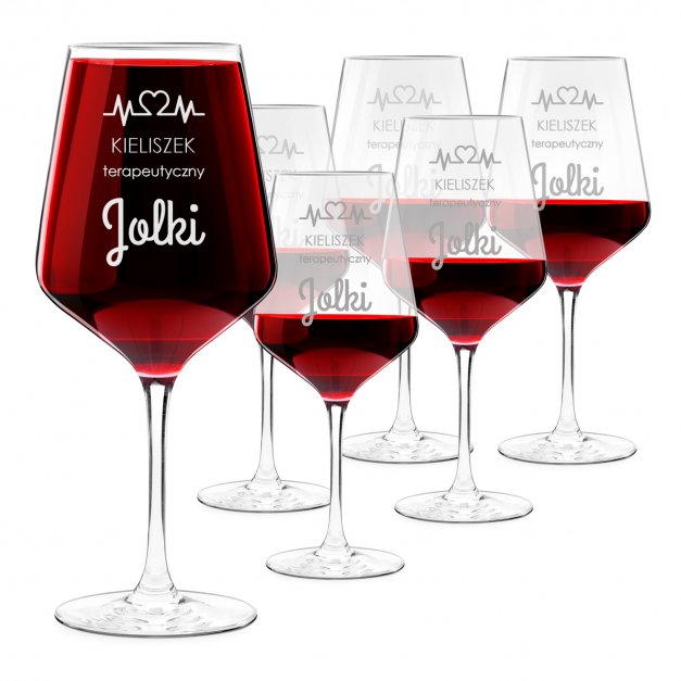 Kieliszki szklane x6 do wina rubin rozmiar XL z grawerunkiem dla singielki lekarza