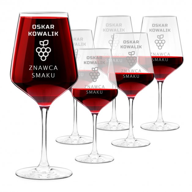 Kieliszki szklane x6 do wina rubin rozmiar XL z grawerunkiem dla znawcy smaku