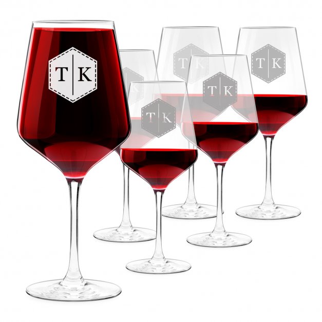 Kieliszki szklane x6 do wina rubin rozmiar XL z grawerowanymi inicjałami