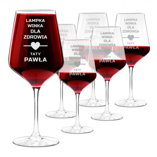 Kieliszki szklane x6 do wina rubin rozmiar XL z grawerunkiem dla taty