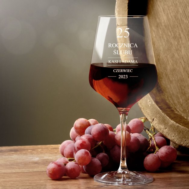 Kieliszki szklane x6 do wina rubin rozmiar XL z grawerunkiem dla pary na 25 rocznicę