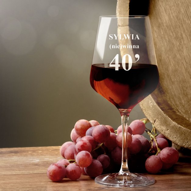 Kieliszki szklane x6 do wina rubin rozmiar XL z grawerunkiem dla niej na 40 urodziny