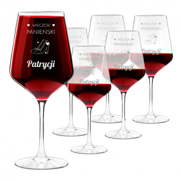 Kieliszki szklane x6 do wina rubin rozmiar XL z grawerunkiem dla przyjaciółki na wieczór panieński
