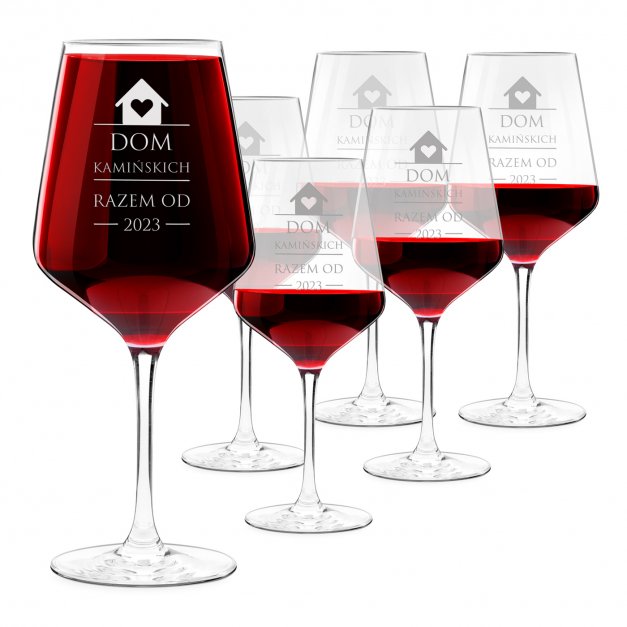 Kieliszki szklane x6 do wina rubin rozmiar XL z grawerunkiem dla pary na parapetówkę