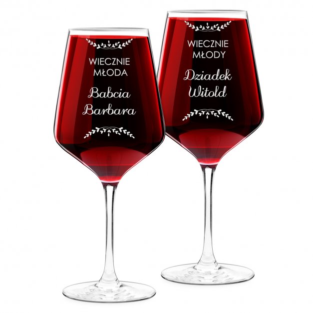 Kieliszki szklane x2 do wina rubin rozmiar XL z grawerunkiem dla pary dziadków jako podziękowanie ślubne