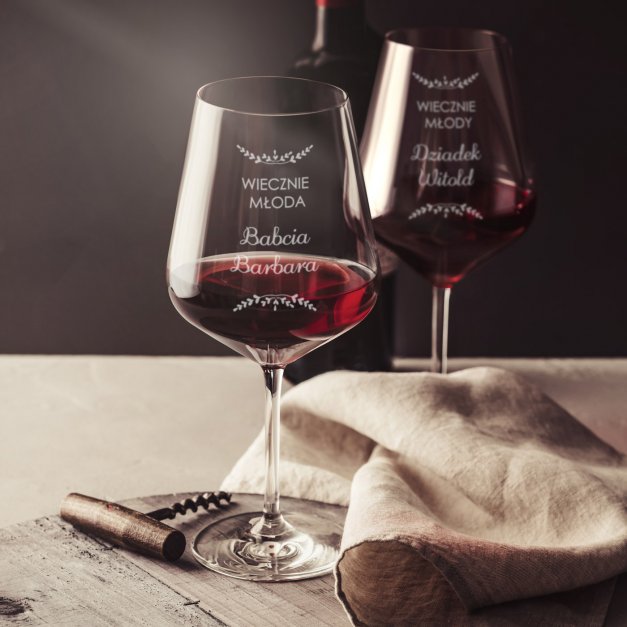 Kieliszki szklane x2 do wina rubin rozmiar XL z grawerunkiem dla pary dziadków jako podziękowanie ślubne