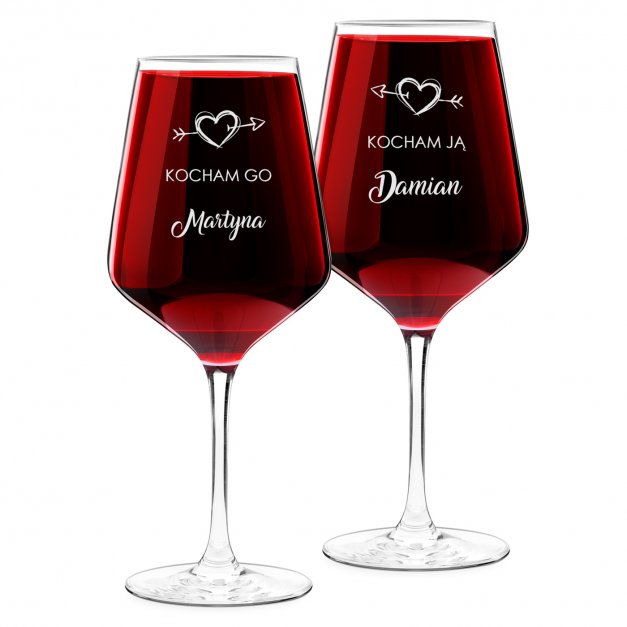 Kieliszki szklane x2 do wina rubin rozmiar XL z grawerunkiem dla pary na ślub rocznicę