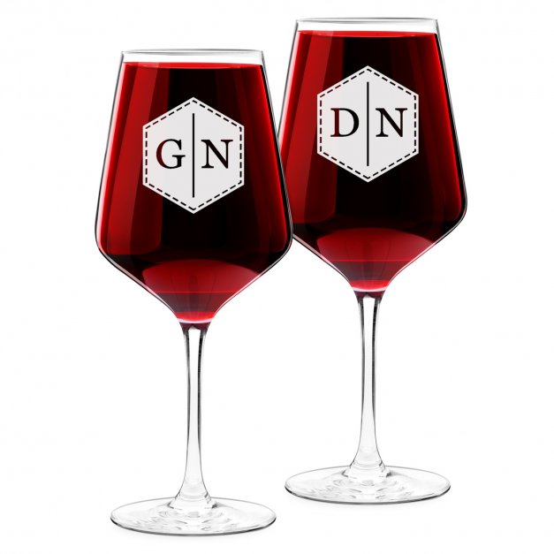 Kieliszki szklane x2 do wina rubin rozmiar XL z grawerowanymi inicjałami dla pary