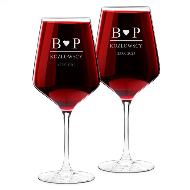 Kieliszki szklane x2 do wina rubin rozmiar XL z grawerunkiem dla pary na ślub rocznicę