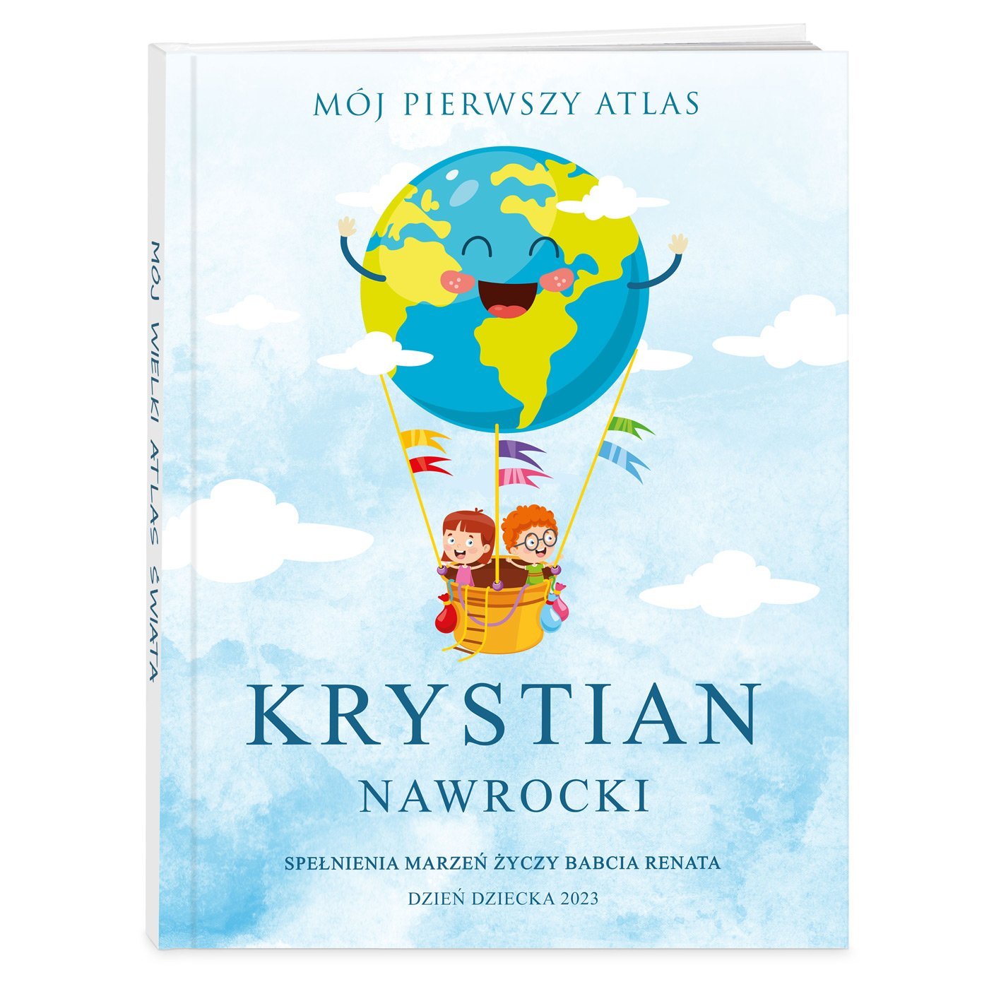 Atlas geograficzny z nadrukiem dla chopca na Dzie Dziecka