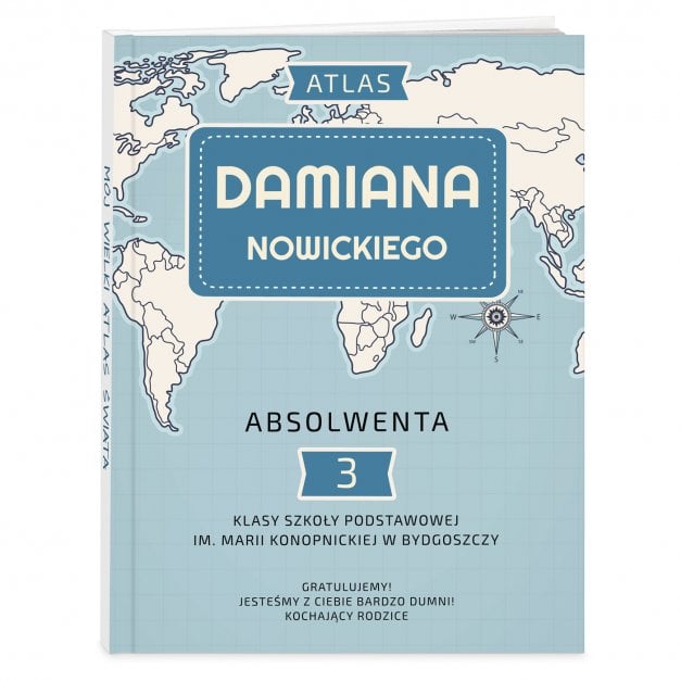 Atlas geograficzny z nadrukiem dla chłopca na absolutorium