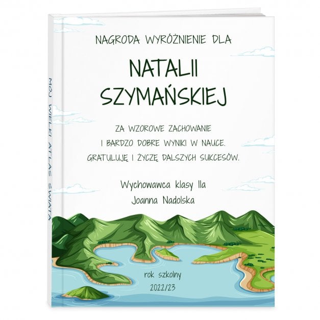 Atlas geograficzny z nadrukiem dla dziewczynki jako nagroda w szkole