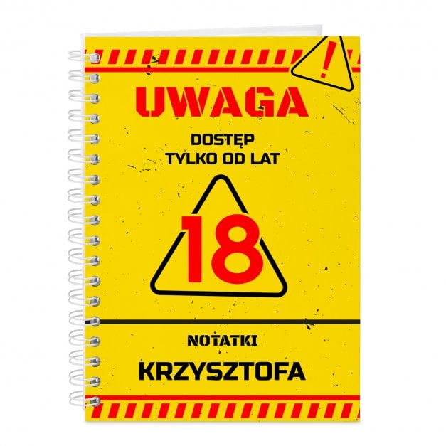 Notatnik kołonotatnik z nadrukiem dla niego na 18 urodziny