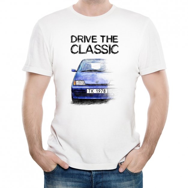 Koszulka męska biała z nadrukiem dla mechanika kierowcy fana motoryzacji