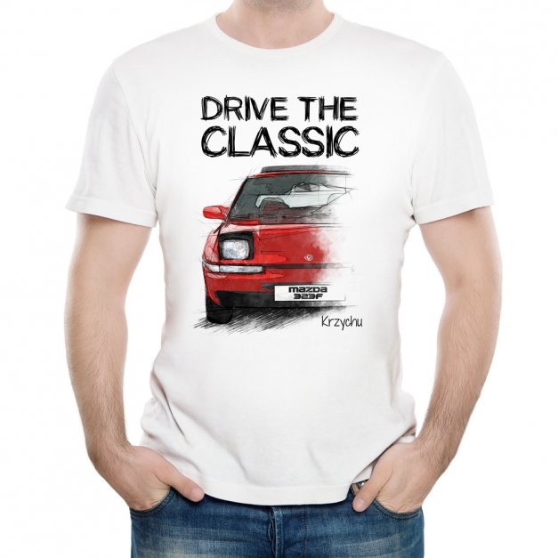 Koszulka męska biała z nadrukiem dla fana motoryzacji kierowcy mechanika