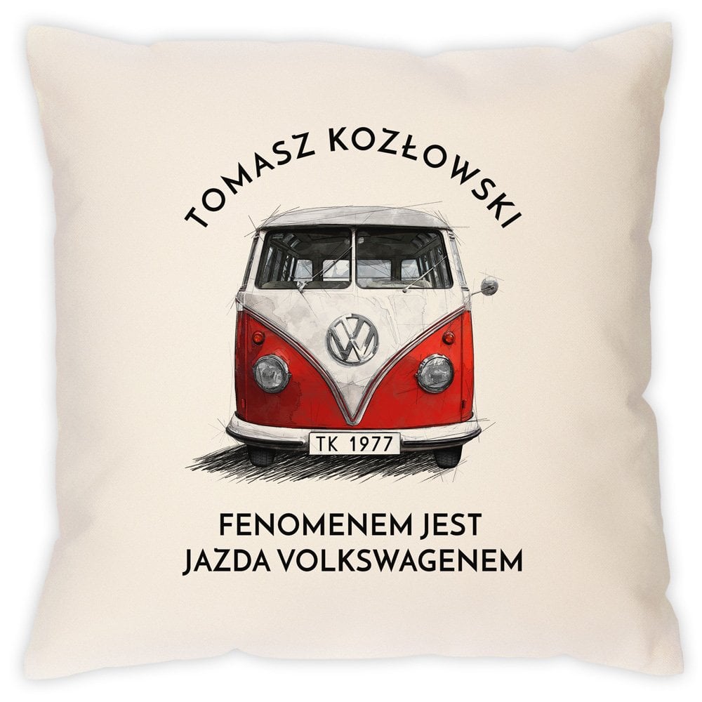 Poduszka baweniana z nadrukiem dla fana motoryzacji mechanika kierowcy