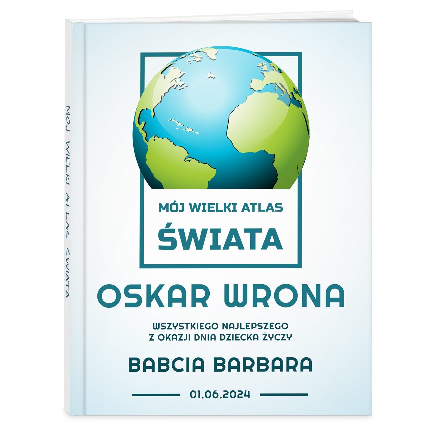 Atlas geograficzny z nadrukiem dla chopca na Dzie Dziecka