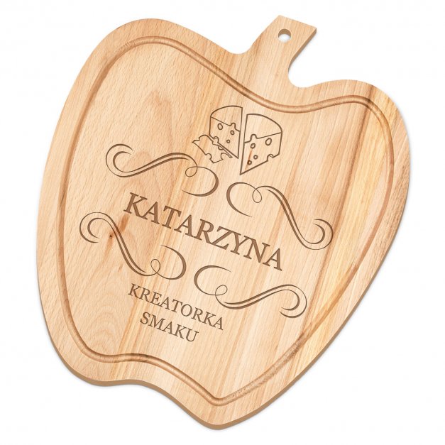 Deska drewniana do krojenia jabłko z grawerem dla niej na imieniny