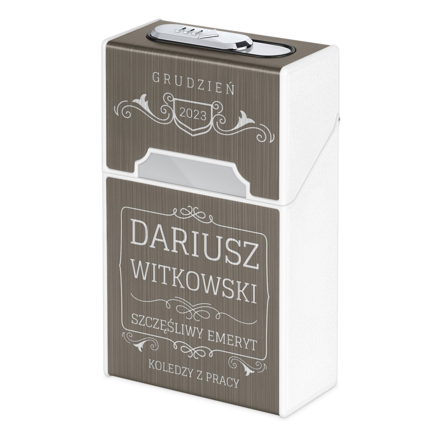 Papieronica z zapalniczk plazmow USB i grawerem dla emeryta