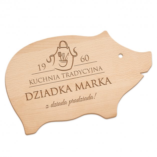 Deska do krojenia świnka z grawerem dla dziadka na urodziny