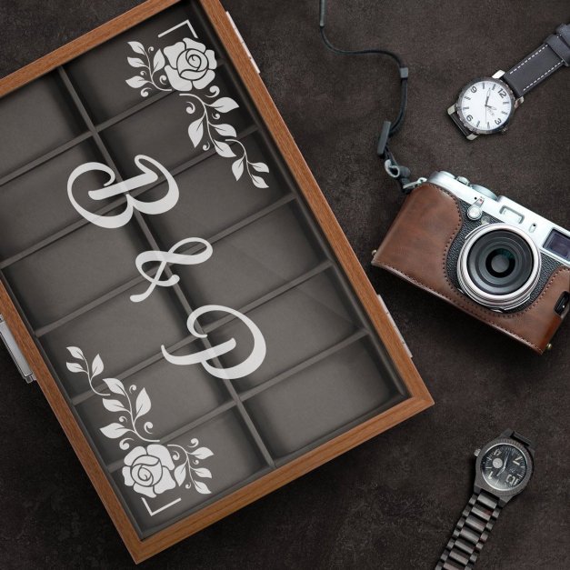 Szkatułka drewniana kuferek na zegarki z grawerem dla gentlemana dla pary na ślub rocznicę parapetówkę