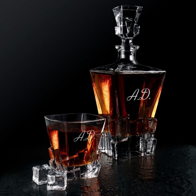Karafka Ice Blink i 6 szklanek z grawerem dla konesera whisky