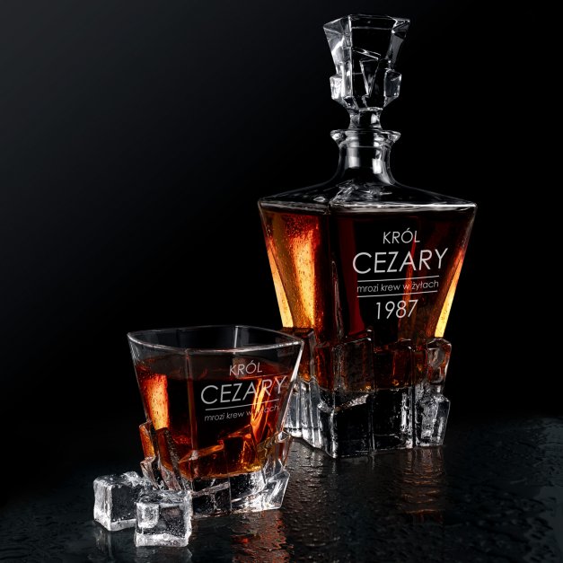 Karafka Ice Blink i 4 szklanki z grawerem dla konesera whisky na urodziny