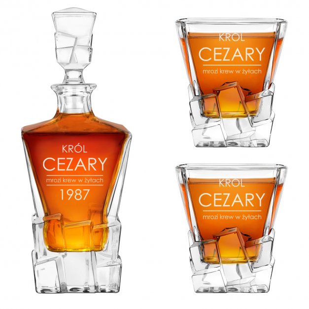 Karafka Ice Blink i 2 szklanki z grawerem dla konesera whisky na urodziny