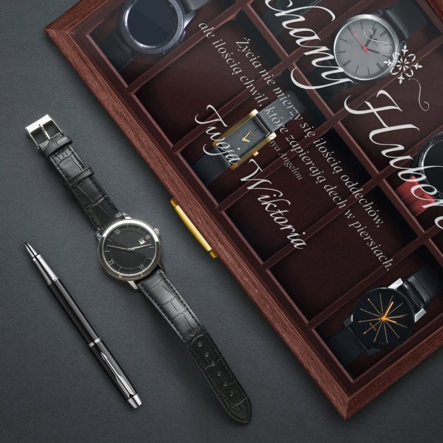 Szkatułka brązowa na zegarki z grawerem dla chłopaka męża