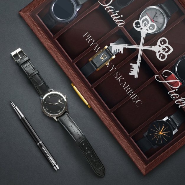 Szkatułka brązowa na zegarki z grawerem dla pary na ślub rocznicę parapetówkę